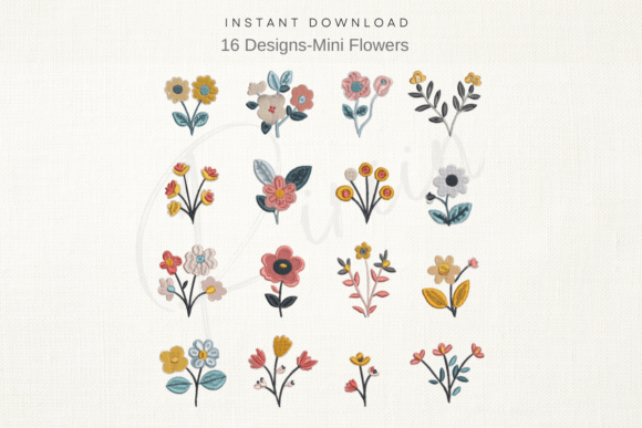 Mini Flower Set--Machine Embroidery